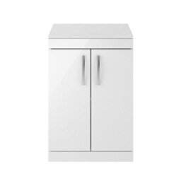 Dezine Hamble 600mm Gloss White Floor Standing 2 Door Vanity Unit, With Worktop - thumbnail 1