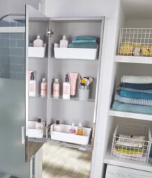 GoodHome Imandra Tall Matt Silver Mirror Effect Single Bathroom Cabinet Mirrored (H)900mm (W)400mm - thumbnail 5