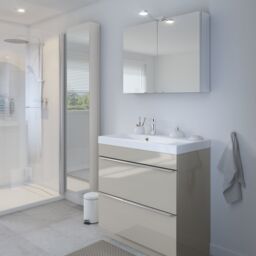 GoodHome Imandra Tall Matt Silver Mirror Effect Single Bathroom Cabinet Mirrored (H)900mm (W)400mm - thumbnail 4