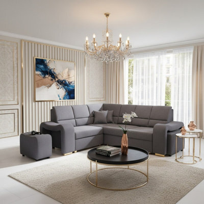 Wakiki Upholstered Corner Sofa Bed With Two Ottomans Left Or Right Storage Dolphin Mechanism 260X96X190Cm Blue Left - image 1