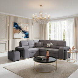 Wakiki Upholstered Corner Sofa Bed With Two Ottomans Left Or Right Storage Dolphin Mechanism 260X96X190Cm Blue Left - thumbnail 1