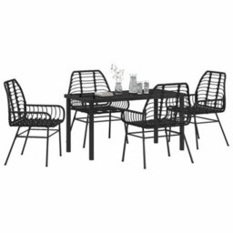 Berkfield Garden Dining Set 5 Pcs Black Poly Rattan - thumbnail 3