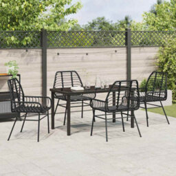 Berkfield Garden Dining Set 5 Pcs Black Poly Rattan - thumbnail 4