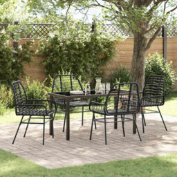 Berkfield Garden Dining Set 5 Pcs Black Poly Rattan - thumbnail 1