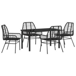 Berkfield Garden Dining Set 5 Pcs Black Poly Rattan - thumbnail 2