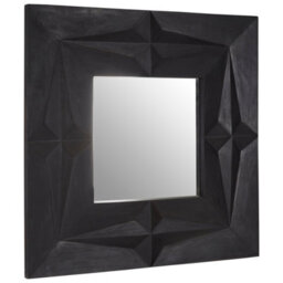 Orsina Square Wall Mirror With Black Finish, Carved Mango Wood Frame With Geometric Design, Sustainable - thumbnail 2