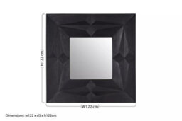Orsina Square Wall Mirror With Black Finish, Carved Mango Wood Frame With Geometric Design, Sustainable - thumbnail 7