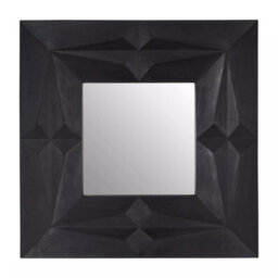 Orsina Square Wall Mirror With Black Finish, Carved Mango Wood Frame With Geometric Design, Sustainable - thumbnail 1