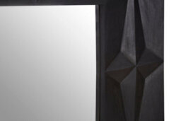 Orsina Square Wall Mirror With Black Finish, Carved Mango Wood Frame With Geometric Design, Sustainable - thumbnail 5