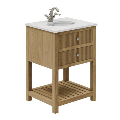 Plum&clay Harper Ribbed Oak Wood Freestanding Vanity Unit & Basin Set (W)600mm - image 1