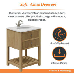 Plum&clay Harper Ribbed Oak Wood Freestanding Vanity Unit & Basin Set (W)600mm - thumbnail 3
