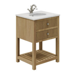 Plum&clay Harper Ribbed Oak Wood Freestanding Vanity Unit & Basin Set (W)600mm - thumbnail 1