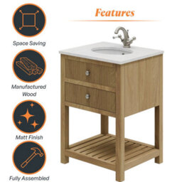 Plum&clay Harper Ribbed Oak Wood Freestanding Vanity Unit & Basin Set (W)600mm - thumbnail 5