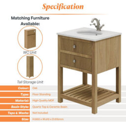 Plum&clay Harper Ribbed Oak Wood Freestanding Vanity Unit & Basin Set (W)600mm - thumbnail 4