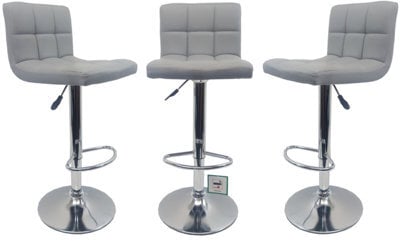 Set Of 3 Grey Modena Faux Leather Swivel Bar Stools With Chrome Base For Kitchen Island Breakfast Bar - image 1