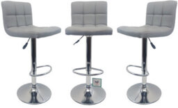 Set Of 3 Grey Modena Faux Leather Swivel Bar Stools With Chrome Base For Kitchen Island Breakfast Bar