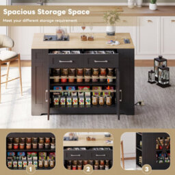 Btm Kitchen Island Cart With Drop Leaf, Ac Socket And Usb, Glass Door, 120X65X92Cm - thumbnail 3