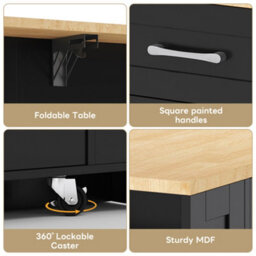 Btm Kitchen Island Cart With Drop Leaf, Ac Socket And Usb, Glass Door, 120X65X92Cm - thumbnail 2
