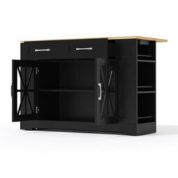 Btm Kitchen Island Cart With Drop Leaf, Ac Socket And Usb, Glass Door, 120X65X92Cm - thumbnail 9