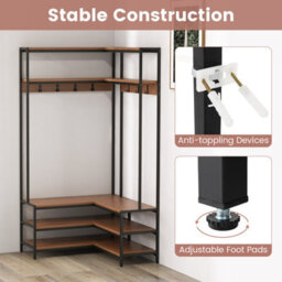 Costway Corner Garment Rack L-Shaped Clothes Rack W/ 7 Hooks Shoe Bench - thumbnail 8