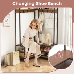 Costway Corner Garment Rack L-Shaped Clothes Rack W/ 7 Hooks Shoe Bench - thumbnail 7