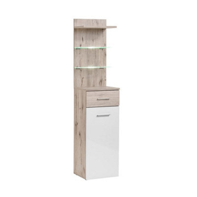 Arte Gustavo 40Cm Hallway Cabinet In White Gloss & Oak Wellington - Slim Display Storage With Led Glass Shelves - image 1