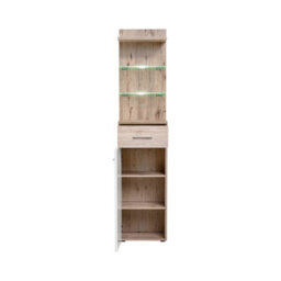 Arte Gustavo 40Cm Hallway Cabinet In White Gloss & Oak Wellington - Slim Display Storage With Led Glass Shelves - thumbnail 2