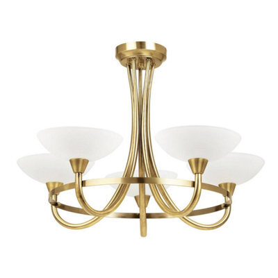 Luminosa Lighting Luminosa Cagney 5 Light Semi Flush Multi Arm Ceiling Light Antique Brass, White Glass, G9 - image 1