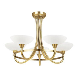 Luminosa Lighting Luminosa Cagney 5 Light Semi Flush Multi Arm Ceiling Light Antique Brass, White Glass, G9