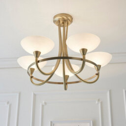 Luminosa Lighting Luminosa Cagney 5 Light Semi Flush Multi Arm Ceiling Light Antique Brass, White Glass, G9 - thumbnail 5