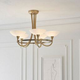 Luminosa Lighting Luminosa Cagney 5 Light Semi Flush Multi Arm Ceiling Light Antique Brass, White Glass, G9 - thumbnail 4