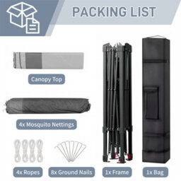 Pop Up Gazebo With Mesh Sides Garden Marquee Camping Tent Canopy 3.3X3.3M Grey - thumbnail 5