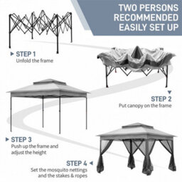 Pop Up Gazebo With Mesh Sides Garden Marquee Camping Tent Canopy 3.3X3.3M Grey - thumbnail 6