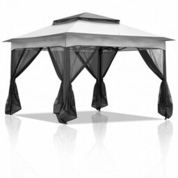 Pop Up Gazebo With Mesh Sides Garden Marquee Camping Tent Canopy 3.3X3.3M Grey