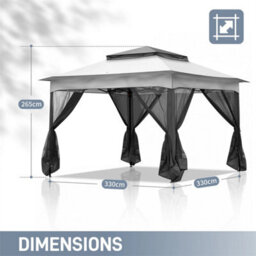 Pop Up Gazebo With Mesh Sides Garden Marquee Camping Tent Canopy 3.3X3.3M Grey - thumbnail 2