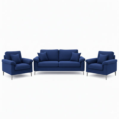 Kosy Koala Blue Fabric Sofa Set Two Seater Sofa And Two Single Armchairs Modern Furniture - image 1