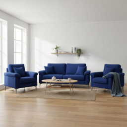 Kosy Koala Blue Fabric Sofa Set Two Seater Sofa And Two Single Armchairs Modern Furniture - thumbnail 2