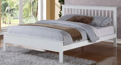 Save On Goods UK 4Ft6 Double White Wood Bed Frame.shaker,wooden.pure Bright White Painted Bedstead. Low Foot End Board