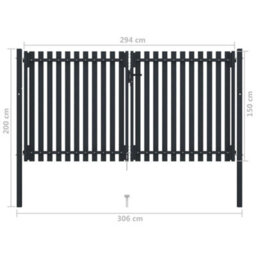 Berkfield Double Door Fence Gate Steel 306X200 Cm Anthracite - thumbnail 6