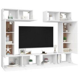 Berkfield 6 Piece Tv Cabinet Set White Engineered Wood - thumbnail 3