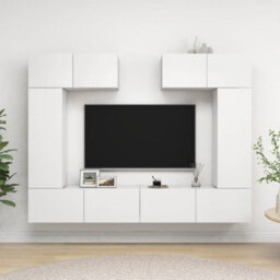 Berkfield 6 Piece Tv Cabinet Set White Engineered Wood - thumbnail 1