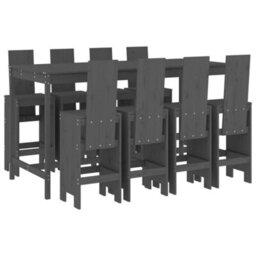 Berkfield 9 Piece Garden Bar Set Grey Solid Wood Pine - thumbnail 2