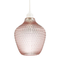 Happy Homewares Modern Designer Soft Blush Pink Curvy Diamond Etched Glass Pendant Lamp Shade - thumbnail 3
