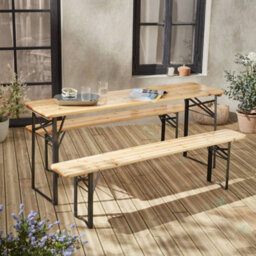 Sweeek - 6-Seater Woden Table + 2 Folding Benches Natural 177X49.5X75.5 Cm - Bayonne - thumbnail 3