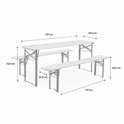 Sweeek - 6-Seater Woden Table + 2 Folding Benches Natural 177X49.5X75.5 Cm - Bayonne - thumbnail 5