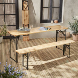 Sweeek - 6-Seater Woden Table + 2 Folding Benches Natural 177X49.5X75.5 Cm - Bayonne - thumbnail 4