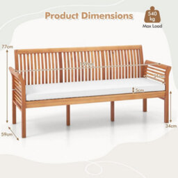 159Cm Garden Bench 3 Seater Outdoor Chair High Back Design - thumbnail 2