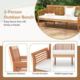 159Cm Garden Bench 3 Seater Outdoor Chair High Back Design - thumbnail 4