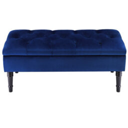 Darphe Blue Buttoned Velvet Storage Bench - thumbnail 2