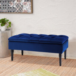 Darphe Blue Buttoned Velvet Storage Bench - thumbnail 1